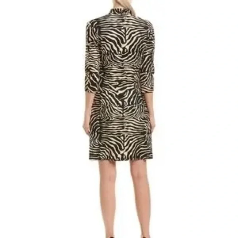 J. McLaughlin Zebra-Print V-Neck Wrap Catalina Cloth Dress in Black and Cream. M